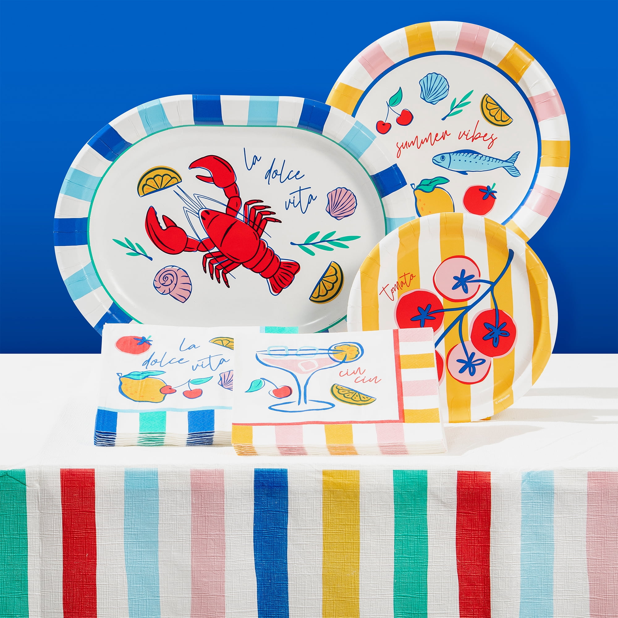 Way to Celebrate La Dolce Vita Summer Vibes Dinner Paper Plates, 9", 20 Count, Multicolor