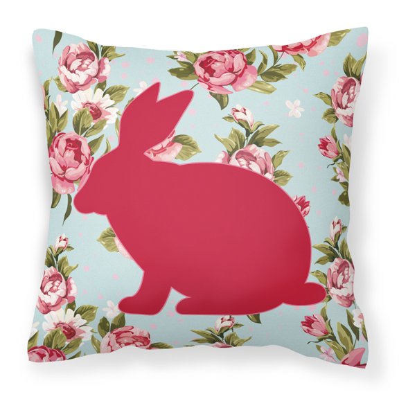 Carolines Treasures Rabbit Shabby Chic Blue Roses Canvas Fabric Decorative Pillow BB1002 18H x18W multicolor