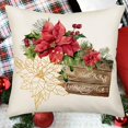 thumbnail image 5 of Merry Christmas Red Poinsettia Flower Decorative Throw Pillow Covers 16x16 Inch Set of 2 Red Green Holly Berry Xmas Tree Fir Pillow Cover Winter Holiday Farmhouse Decoration Cushion Case, 5 of 6