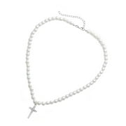 ONAPARTER Cross Pendant Necklace Women Pearl Neck Jewelry Girls Clavicle Chain Neck Chain