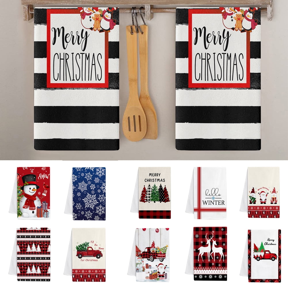 Edwiinsa Christmas Kitchen Dish Towels and Dishcloths Sets, 2 PCS 18 x 28  Inches Absorbent Hand Towels Dish Rags with Hanging Loop for Home Cleaning