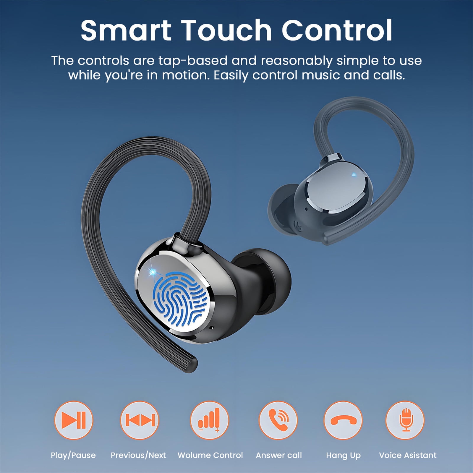 Ear Buds Wireless Bluetooth Earbuds Sport with LED Display 128H Playtime Powerful Bass Over Ear Earphones with Earhooks IP7 Waterproof for Gym/Running/Workout,E