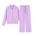 thumbnail image 2 of Girls 2 Piece Outfits Tracksuit Drop Shoulder Sweatshirt Quarter Zip Sweatshirt and Sweatpants Joggers Set with Pockets,Color:Purple,11-12 Years, 2 of 8