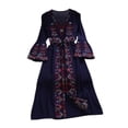 thumbnail image 3 of Vestido largo bohemio de estilo étnico con mangas acampanadas y bordado floral para mujer Azul oscuro, 3 of 9