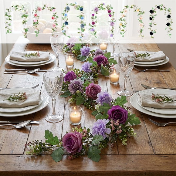 Lekihaqq Artificial Rose Flower Vines Garland Plastic Spring Decoration For Indoor Outdoor Home Wedding Patio Porch Party