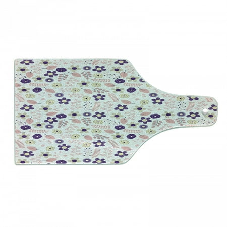 

Floral Cutting Board Abstract Combination of Spring Flowers Dahlias Chrysanthemum and Leaves Tempered Glass Cutting and Serving Board Wine Bottle Shape Purple Coral and Cream by Ambesonne