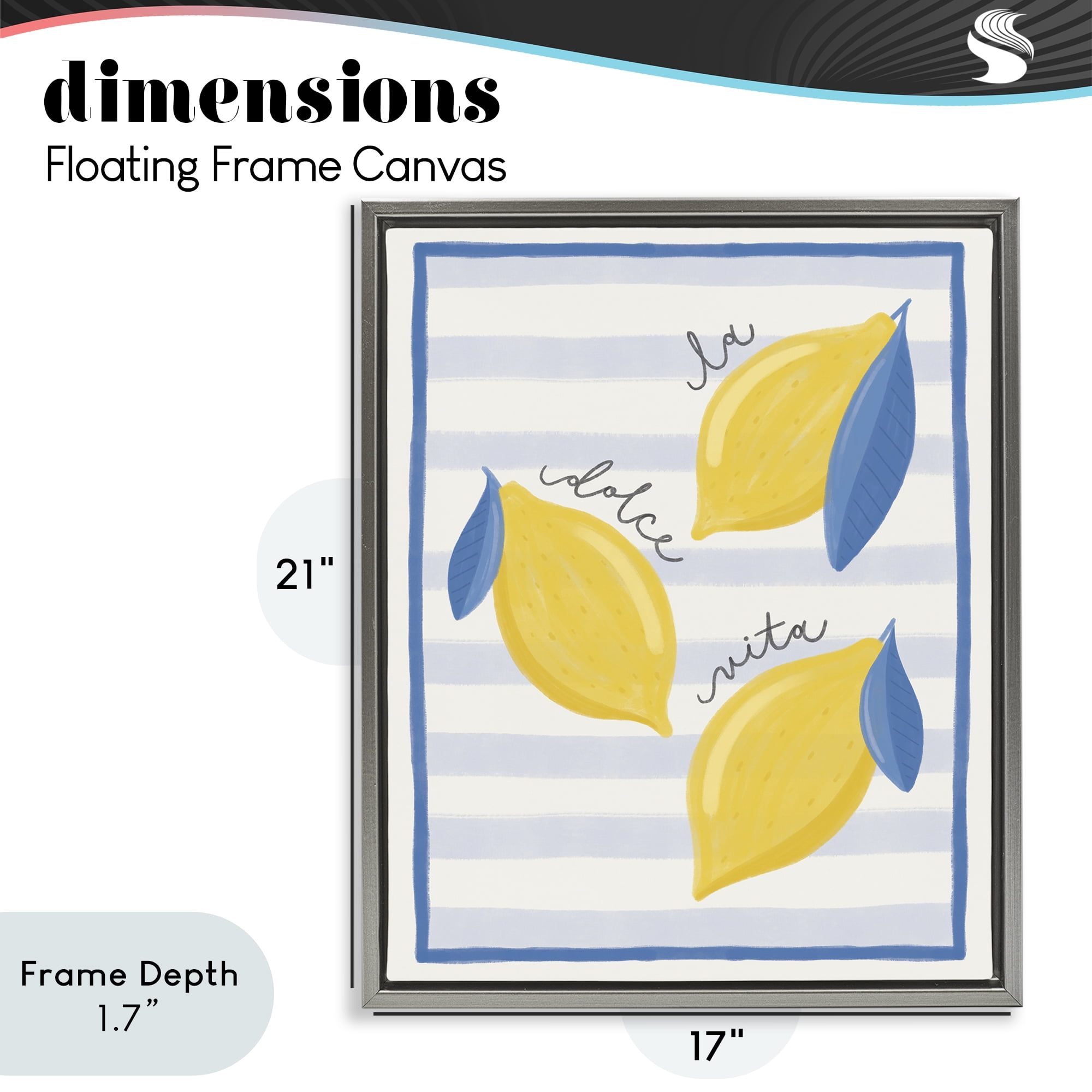 Stupell Industries Dolce Vita Lemons & Stripes Gray Framed Floater Canvas Wall Art, design by Jalynn Heerdt