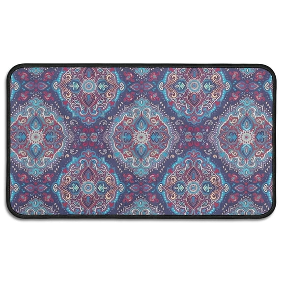 Blue Ethnic Paisley Pattern Door Rugs,Washable Non Slip Door Mats Indoor,Decorative Door Mats,Entry Mat Indoor for Entrance,Bedroom,Kitchen,Bathroom,30"x17"