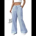 thumbnail image 1 of Pantalones de Salón A Rayas de Pierna para Mujer, Cintura Elástica y Bolsillos Azul XXL, 1 of 9