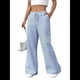 thumbnail image 1 of Pantalones de Salón A Rayas de Pierna para Mujer, Cintura Elástica y Bolsillos Azul XXL, 1 of 9