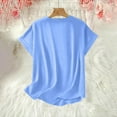thumbnail image 5 of JSheng Women's Summer Loose Top Fashion Solid Color Casual V-Neck Loose Comfortable Soft T-shirt Blouse Light Blue S, 5 of 5