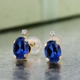 thumbnail image 2 of Gem Stone King 2.01 Ct Oval Blue Created Sapphire G/H Lab Grown Diamond 14K Yellow Gold Earrings, 2 of 3
