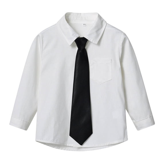 CYRBOKO Boys Button Down Shirts with Tie, Formal Gentleman Back to School Long Sleeve School Uniforms White Size 7-8 T
