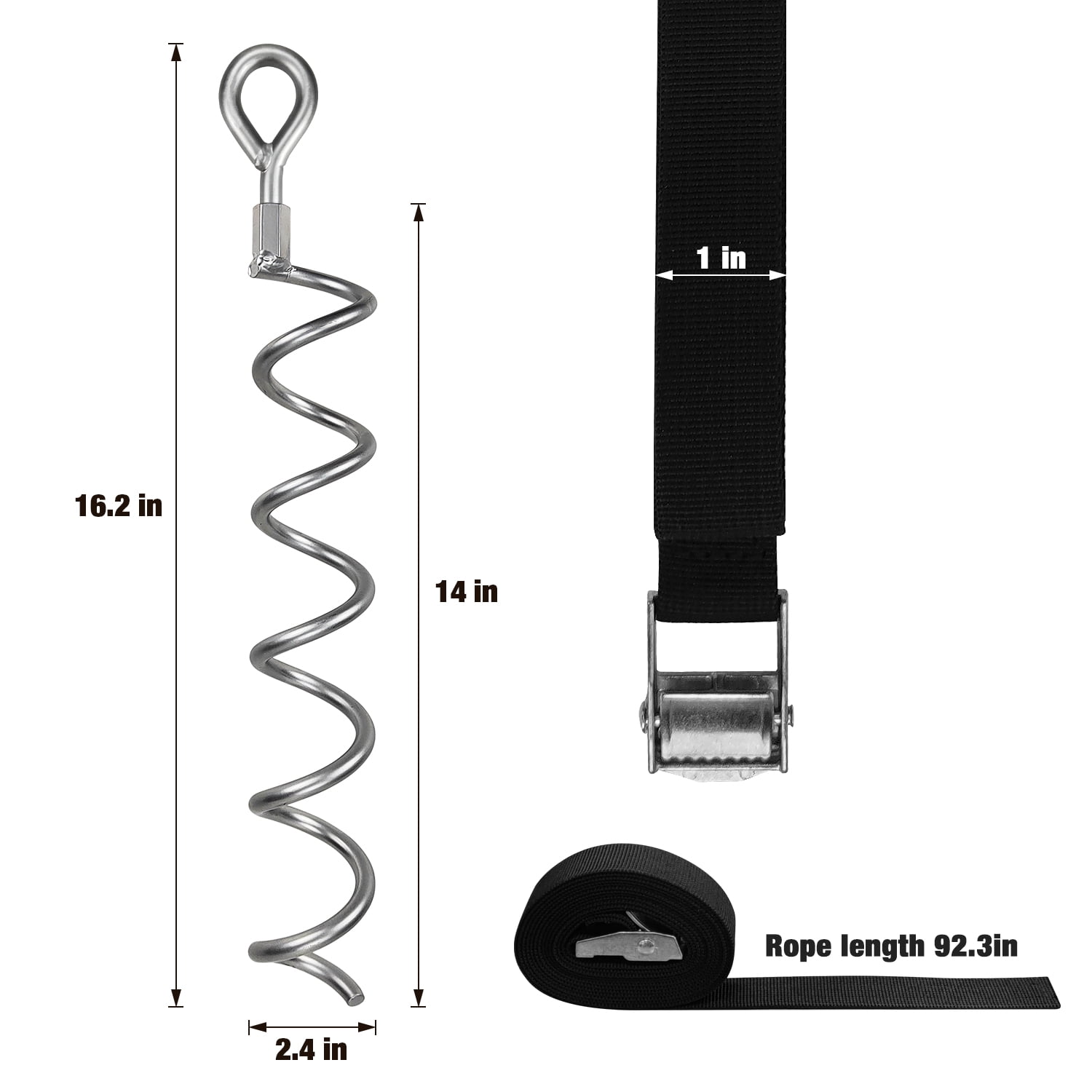 Urban Deco 16.2 Inch Silver Spiral Ground Anchors Strap - Metal Ground Stakes Dog Tie Out Stake Spiraling Anchor Trampoline Anchors for Tent, Securing Trampolines, Garden Fence, Sheds, Swings, 4 Pack