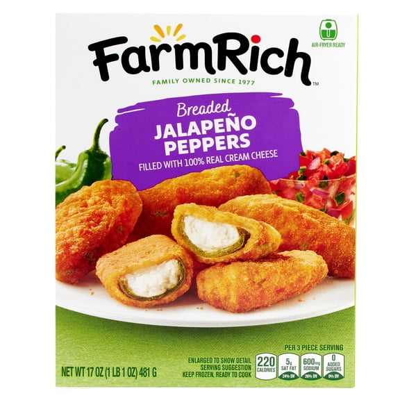 Farm Rich Breaded Jalapeno Peppers Stuffed with Cream Cheese, 17 oz (Frozen Snacks and Appetizers)