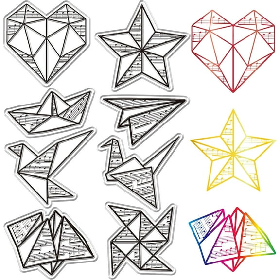 Origami Theme Clear Stamp Transparent Silicone Stamps Musical Note Paper Plane Crane Clear Silicone Stamps Cutting Dies Rubber Scrapbooking Stamp for Card Making DIY Photo Album Decor Craft