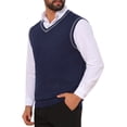 thumbnail image 4 of INSPIRE CHIC Men's Sweater Vest V Neck Knitwear Pullover Sleeveless Sweater Top M Navy Blue, 4 of 5