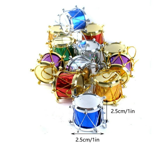 Rkxzt Plastic Snare Drum Charm Christmas Drum Ornaments 12 Pack Colorful Tree Pendants 2.5cm Holiday Decorations,Hanging Ornaments