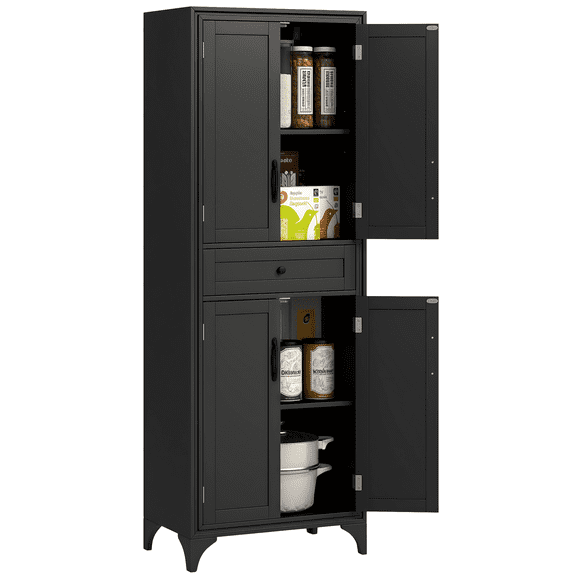 HOMCOM 67" Kitchen Pantry Storage Cabinet with Doors and Shelves, Black