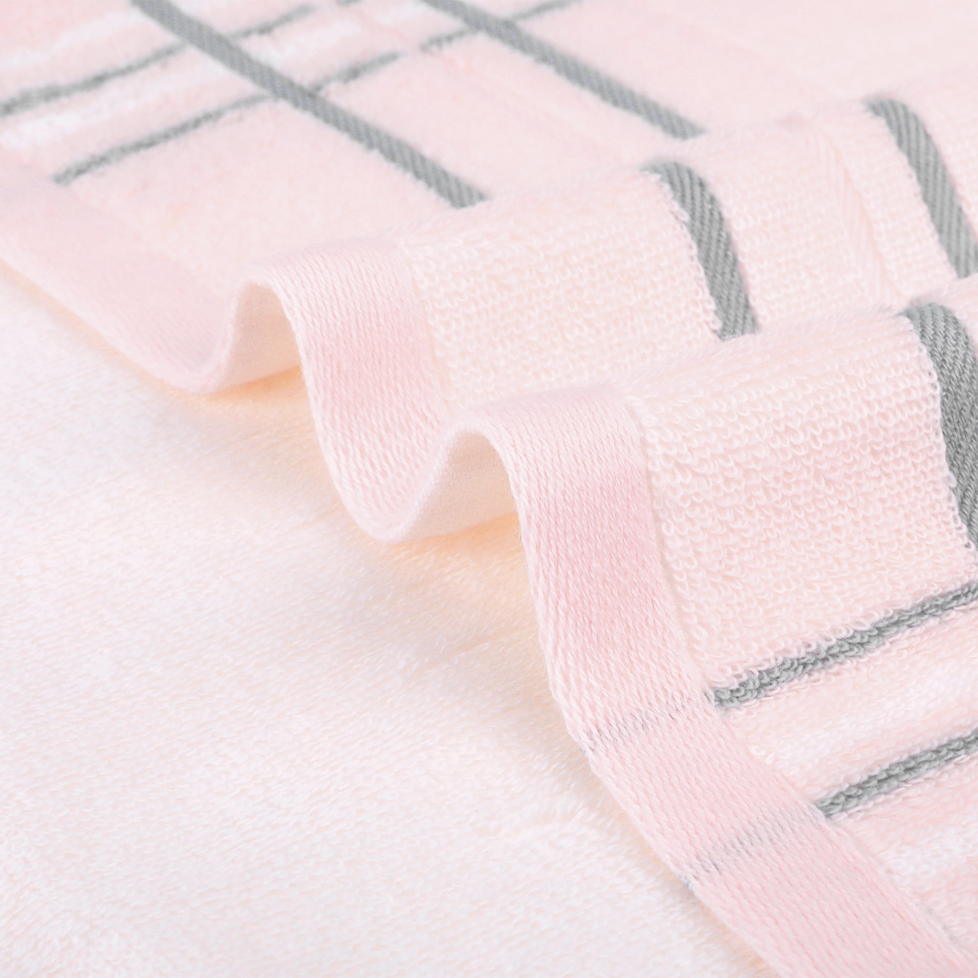 Unique Bargains Striped Cotton Hand Towels 13" x 29" Pink/Grey 8 Pack