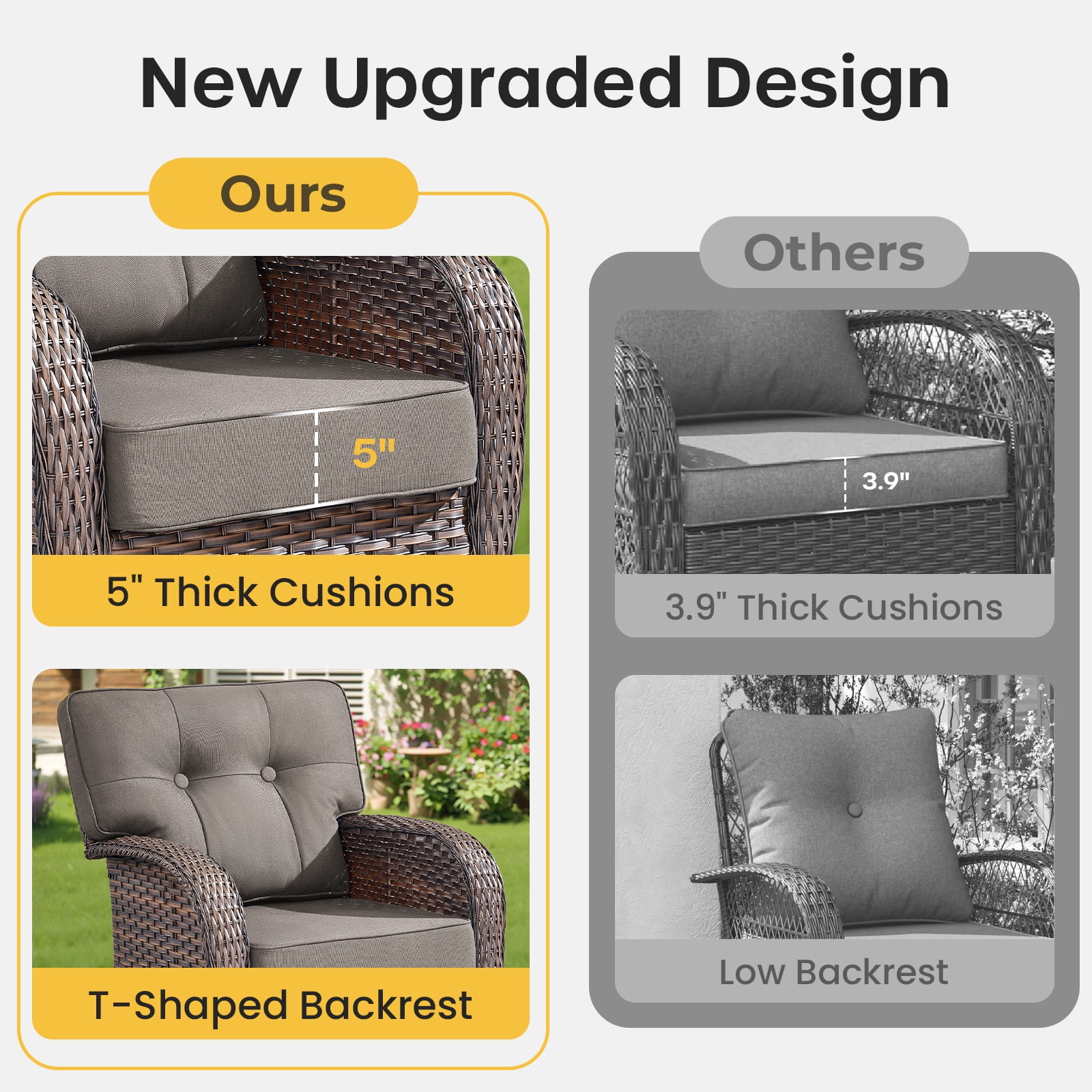 Bellefurn Luxury 6 Piece Outdoor Patio Wicker Furniture Sets with Swivel Rocker Patio Chairs,Sofa and Ottomans,High Back Outdoor Conversation Set for Porch Balcony Deck