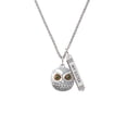 thumbnail image 2 of Delight Jewelry Silvertone Large Round Owl with Green Crystal Eyes Silvertone Always My Sister Bar Charm Necklace, 23", 2 of 4