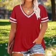 thumbnail image 4 of OSFVNOXV Plus Size Tops for Women Casual V-Neck Color Blocked Loose Fit Short Sleeve Pullover Shirts, 4 of 5
