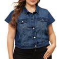thumbnail image 2 of DARING DIVA Women's Plus Size Button Down Cap Sleeve Cropped Jacket 2X Dark Blue, 2 of 6