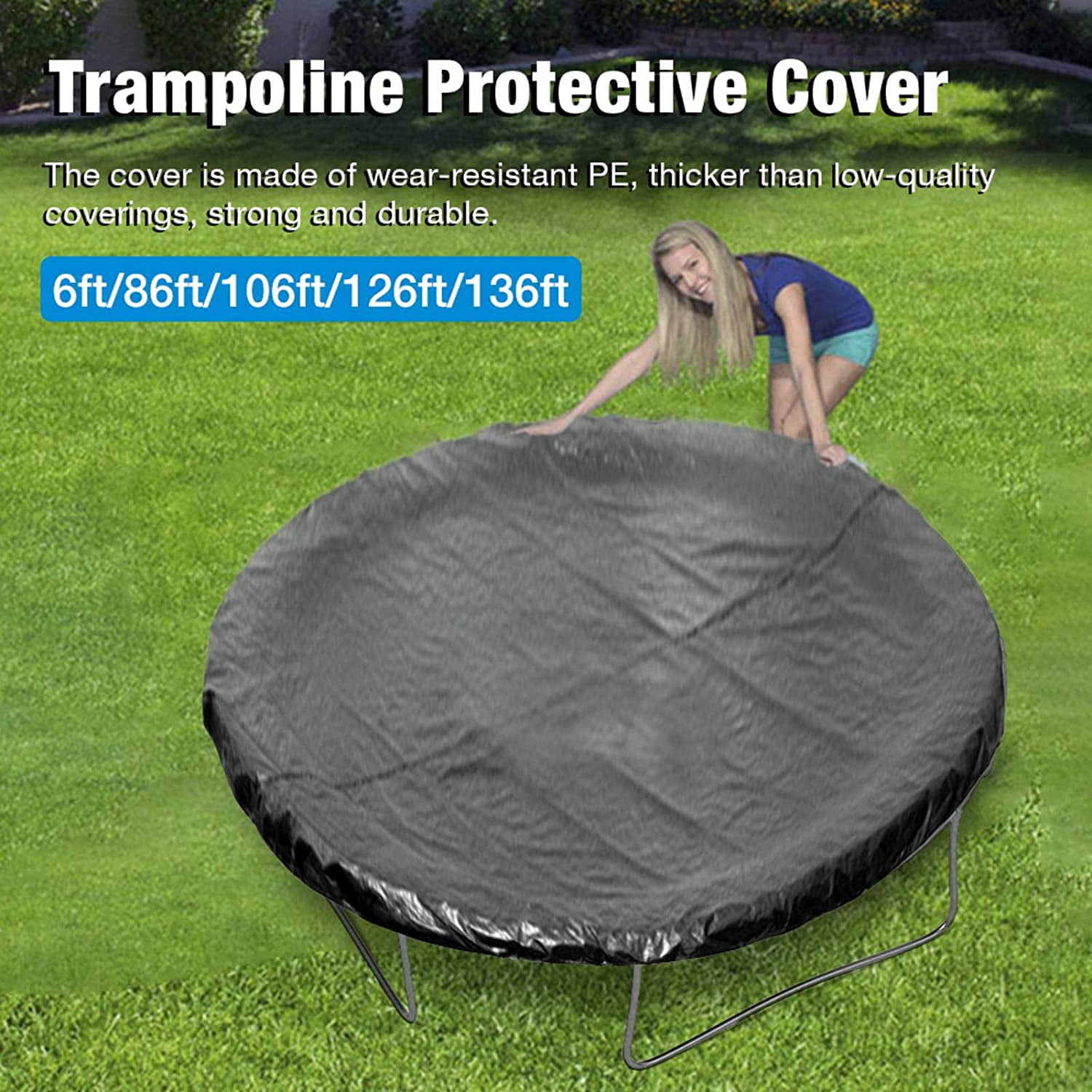 A/A Round Trampoline Cover 6/8/10/12/13 Inch Rain Snow Sun Shade Protection Cover Rainproof UV Resistant Wear-Resistant Trampoline Protective Cover 