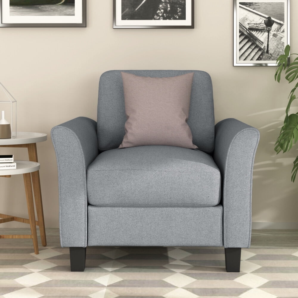 Modern Linen Fabric Recliner Chair,Mid-Century Armchair Single Sofa Accent Chair,Upholstered Comfy Reading Accent Chairs for Living Room,Gray
