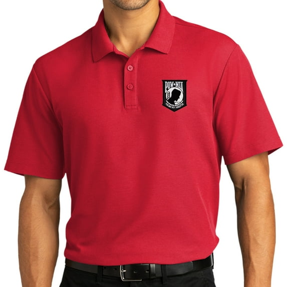 Mens POW MIA Patch Moisture-Wicking Short Sleeve Polo Shirt, 3XL Rich Red