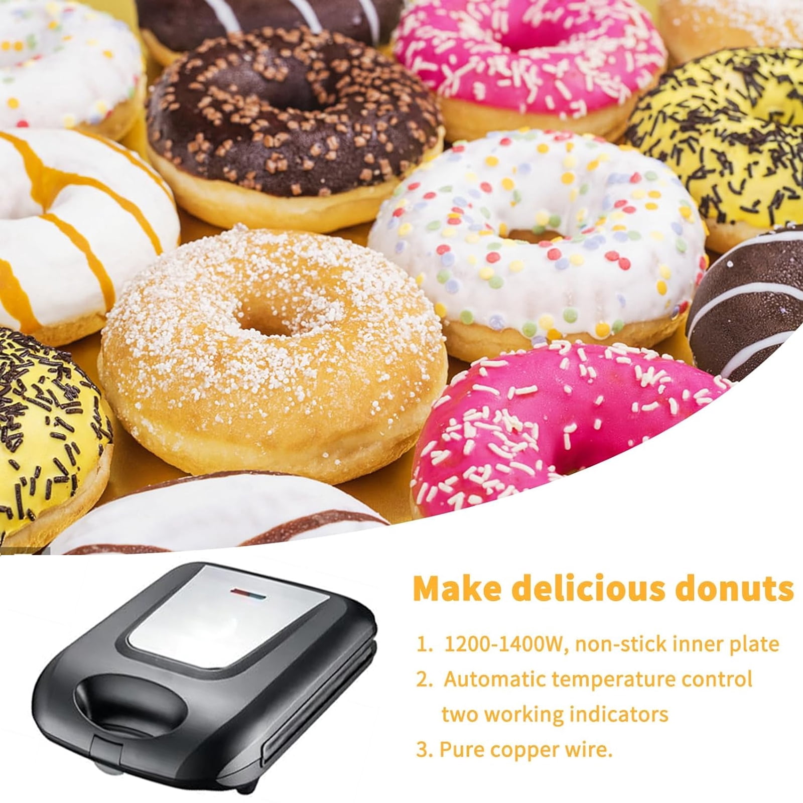 SAVALETOR Mini Donut Maker,Non Stick Donut Maker Machine,Mini Pancake Maker Machine Double Sided Heating ,16 Holes Mini Donuts For Home Baking Breakfast, Snacks, Desserts & More,Easy to Clean