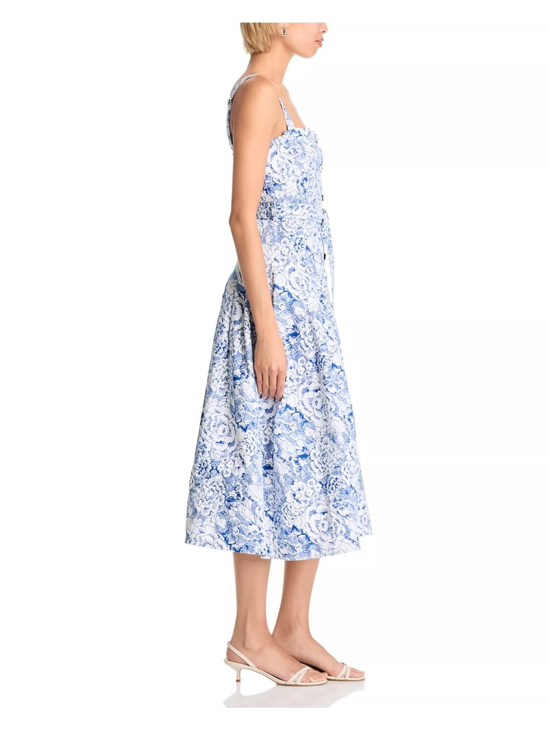 midi white cotton dress cerulean Cinq A Sept Women's Sketchbook Floral Branwen Dress - Blue - Size 6