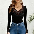 thumbnail image 2 of JAJAHO Long Sleeve Shirts For Women Lace Trim Rhinestone Scoop Neck Solid Color Top Slim Fit 2026 Spring Outfits Trendy Tops, 2 of 6