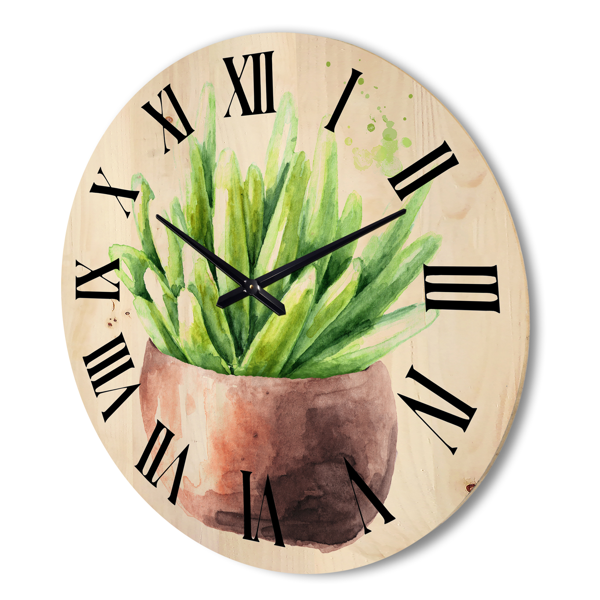 Designart 'Succulent Flower In Terracotta Clypot I' Traditional Wood Wall Clock