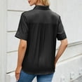 thumbnail image 4 of Summer Homenesgenics Womens Tops under $5 Women's Casual Solid Color Button Imitation Denim Short Sleeved Loose Shirt Short Sleeved Lapel Top Black M, 4 of 5