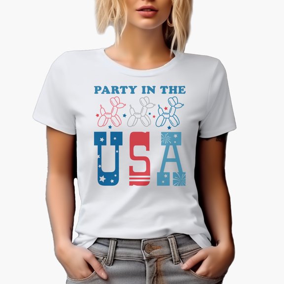 Party in the USA, 4th of July Art Merch Gift, White T-Shirt, Small