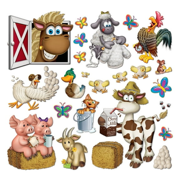 Party Central Club Pack of 276 Multi-Color Barnyard Farm Animals Wall Decor 35"