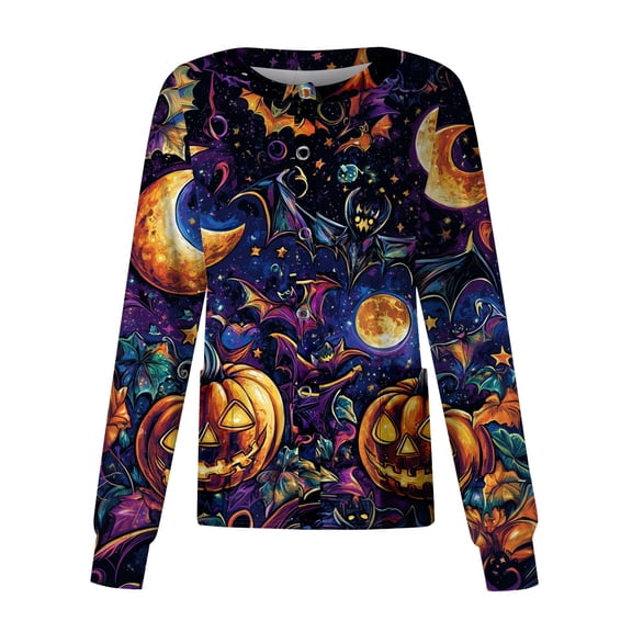 Halloween Scrub Jackets for Women Bat Vintage Carriage Front Print long Sleeve Stretchy Breathable Casual Nurse Work Yellow L