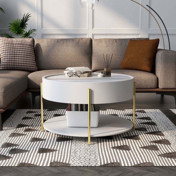 Omo 1-Shelf Wood Coffee Table with Hidden Top Storage, White