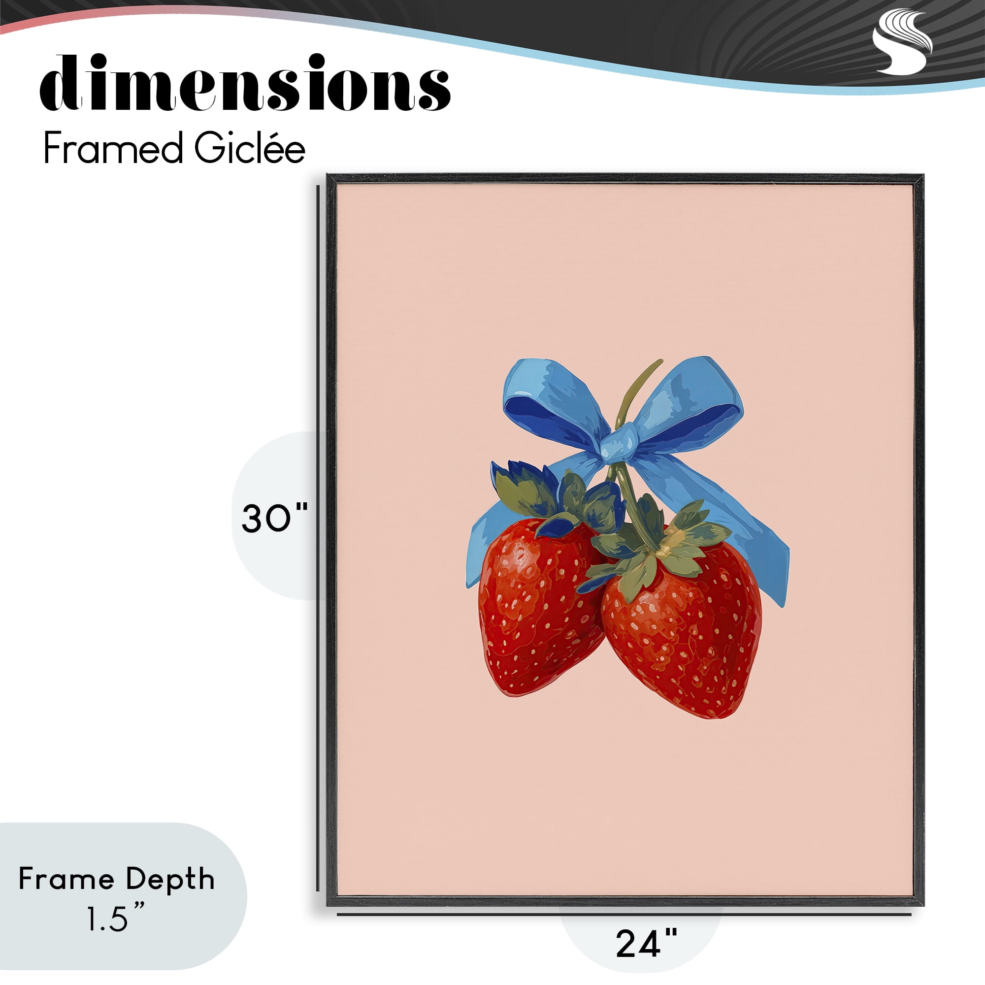 Stupell Industries Strawberry Pair with Blue Bow Black Framed Giclee Art, design by Imagine It Images