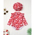 thumbnail image 2 of KIMI BEAR Newborn Baby Girls Spring Swimsuits 6-12 Months Ruffle Long Sleeves One-piece Swim Wear Floral Print Bathing Suits Beach Clothing with Hat 2pcs Red, 2 of 8