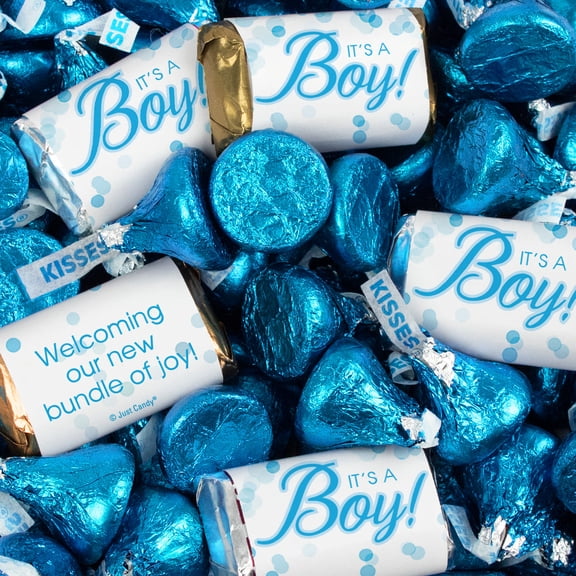 124 Pcs It's a Boy Baby Shower Candy Party Favors Miniatures & Blue Kisses (1.5 lbs) - Bubble