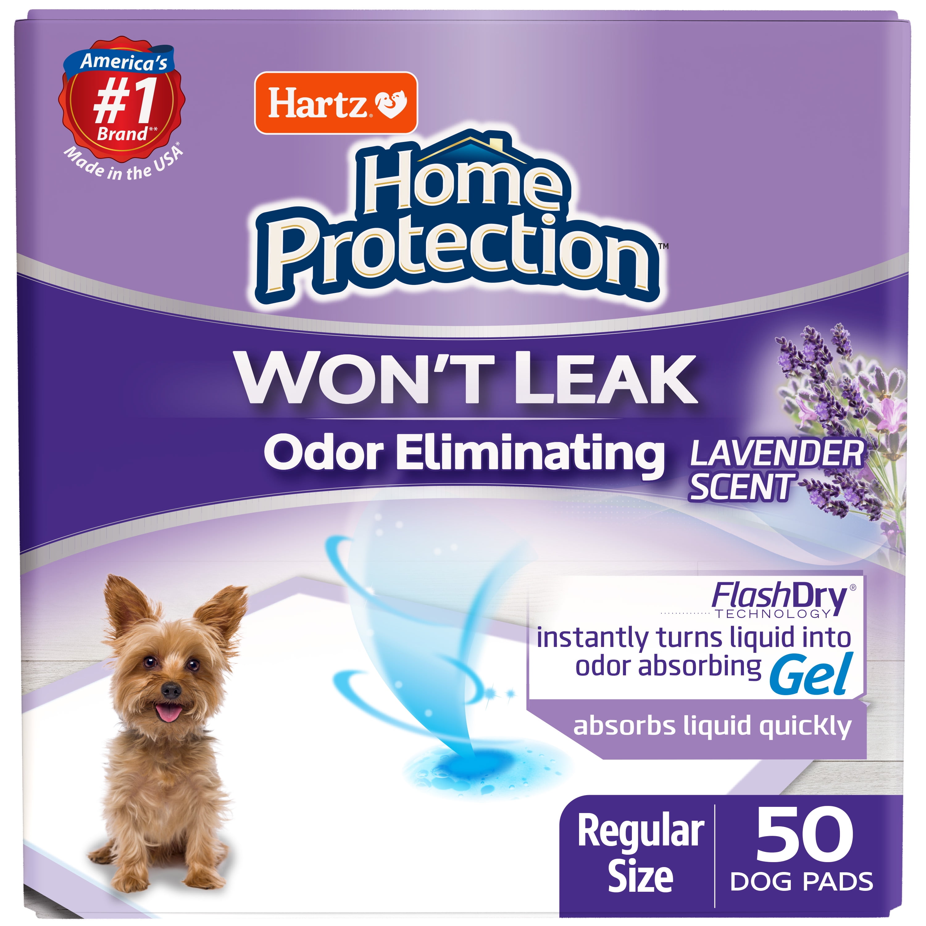 Hartz Home Protection Lavender Scent Odor-Eliminating Dog Pads, Regular Size, 21 in x 21 in, 50ct