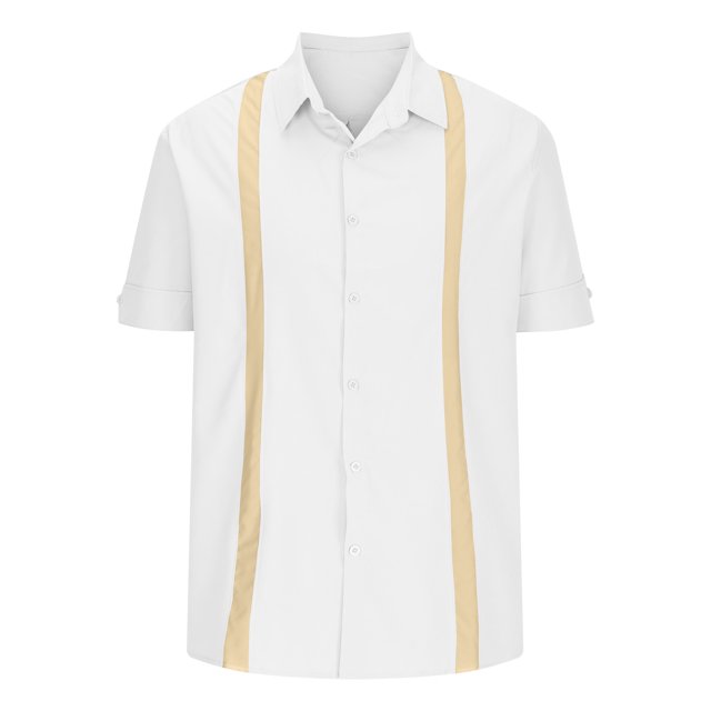 Birdeem Mens Fashion Casual Color Contrast Turn-Down Collar Button Short Sleeve Blouse Tops Shirt