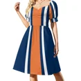 thumbnail image 3 of Navy White & Orange Vertical Power Stripe Sleeveless Dress Women's summer long dress evening dress women, 3 of 6