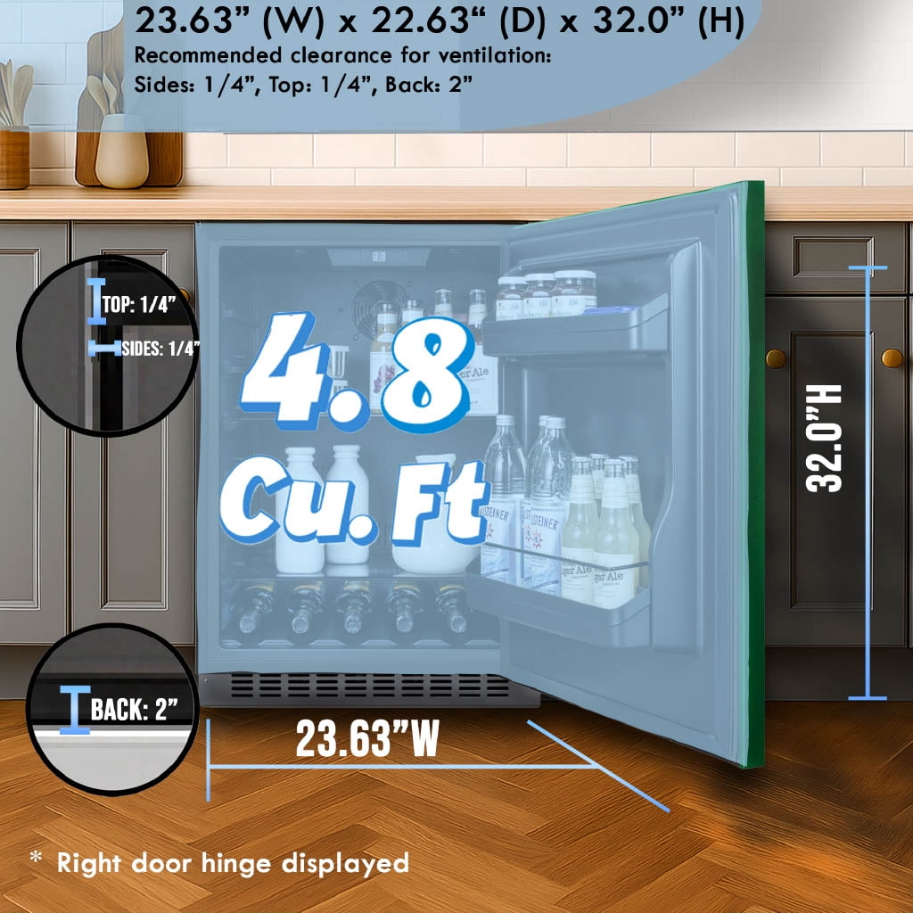 Summit 24" Built-In Refrigerator, 4.8 cu.ft., ADA Compliant, Undercounter, Green, Stainless Steel - AL54GLHD (Left Handed Door Swing)