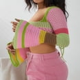 thumbnail image 3 of Women Fall Winter Crochet Knit Mesh Sweater Off Shoulder Long Sleeve Pullover Crop Tops Ribbed Blouse Tops, 3 of 6