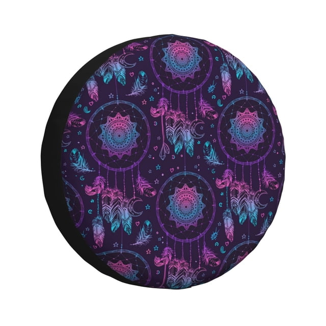 Fotbe Purple Dreamcatcher1 Funda de Llanta de Repuesto con Estampado, Engrosada, Ajuste Universal para Jeep, Remolque, RV, SUV, Camión-16 inch