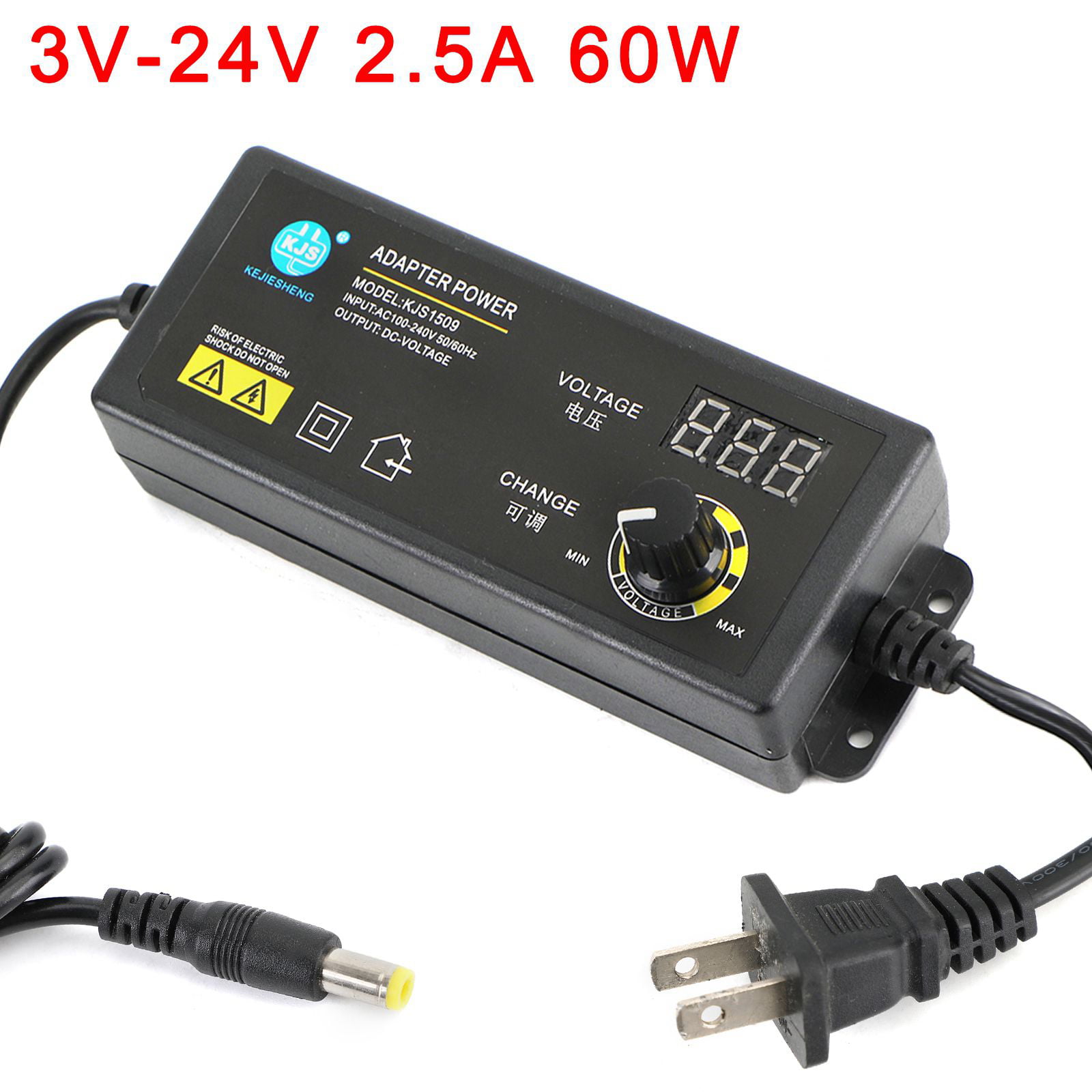 Adjustable Voltage 3 to 24V AC DC Switch Power Supply Adapter with LED Display